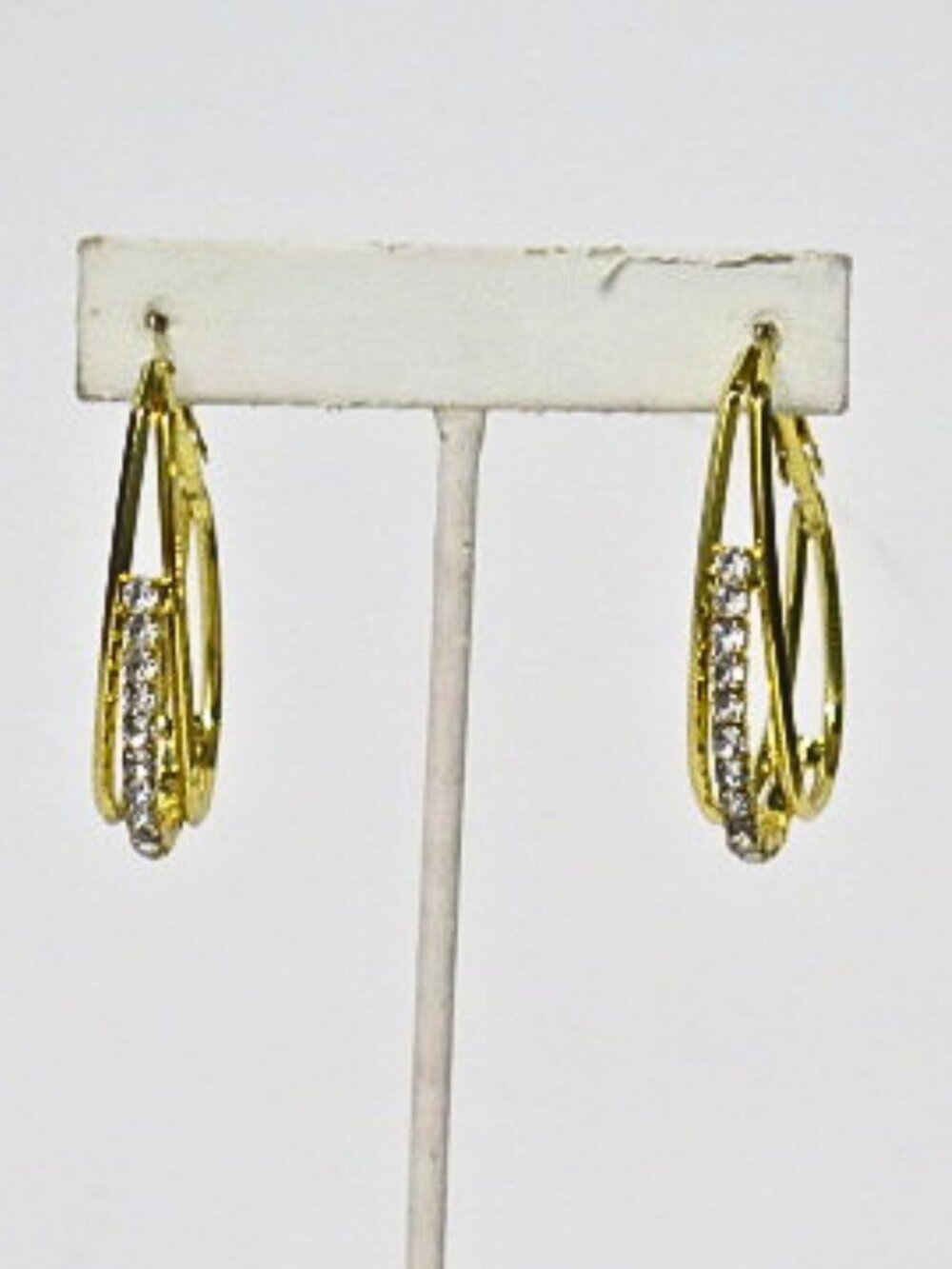 Gold Tone Rhinestone Double Hoop Earrings Elegant Statement Jewelry
